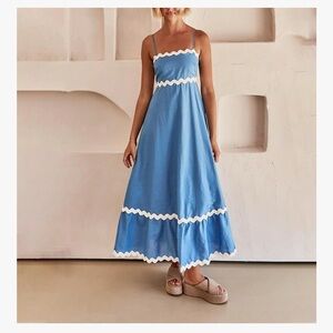 Blue and White Wavy Maxi Dress